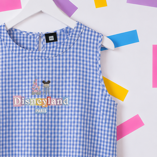 DLP Gingham Embroidered Vest T-Shirt - Blue