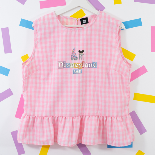 DLP Gingham Embroidered Vest T-Shirt - Pink