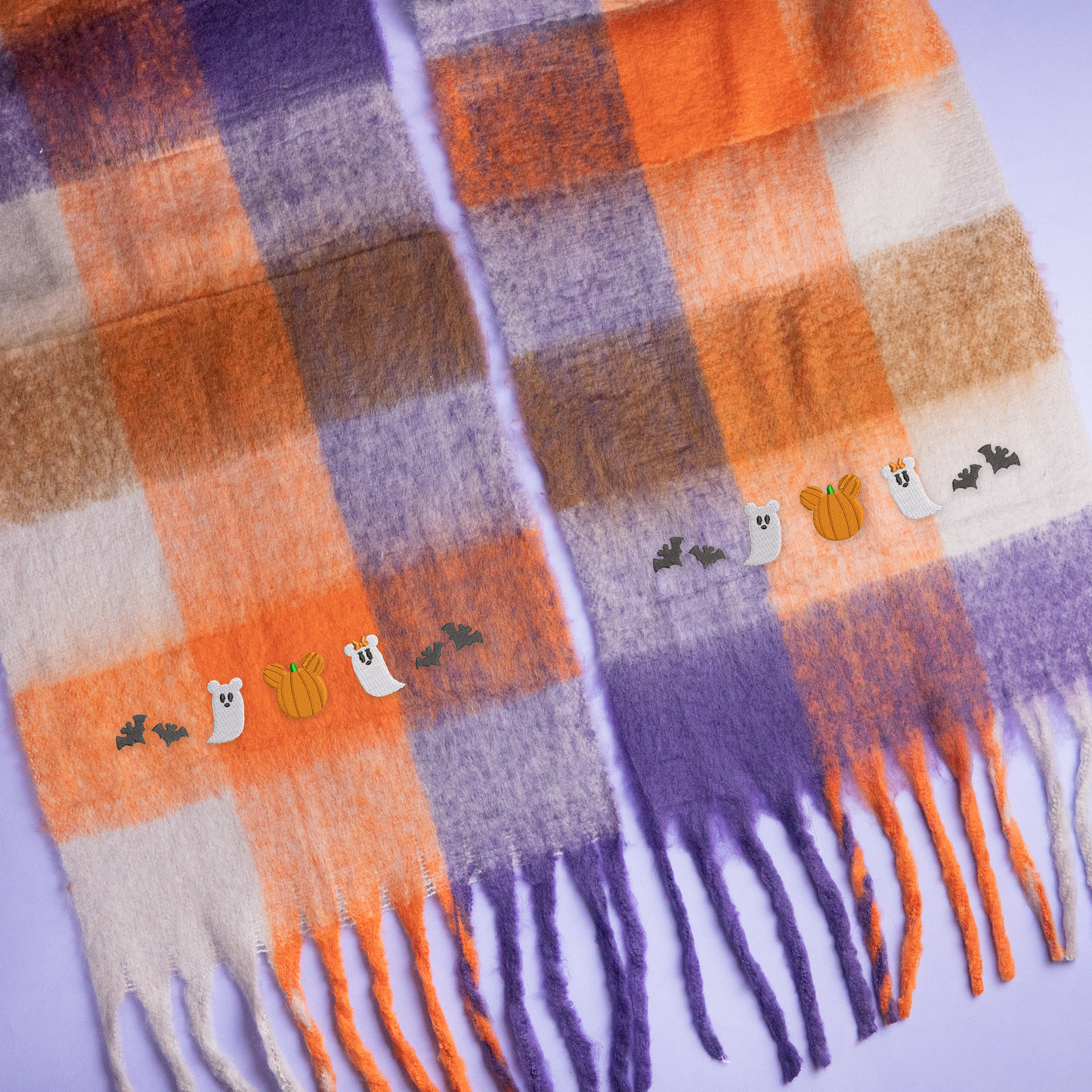 Mickey & Minnie Ghost Halloween Embroidered Plaid Scarf