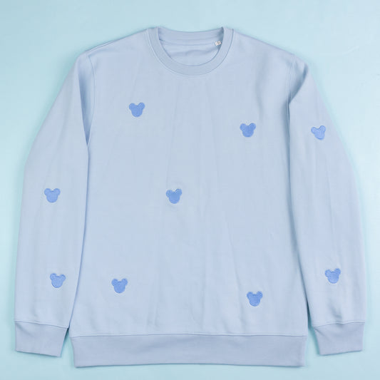 Mickey Embroidered All-Over Print Jumper - Light Blue