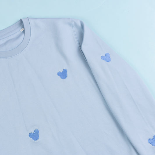 Mickey Embroidered All-Over Print Jumper - Light Blue