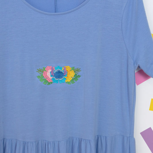 Sample - Stitch Embroidered Blue Dress