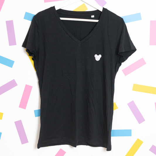 Sample - Mickey Women's V-Neck Black T-Shirt - White