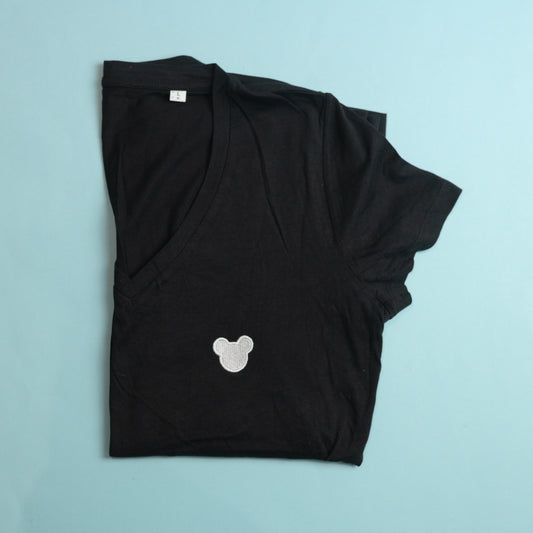 Sample - Mickey Women's V-Neck Black T-Shirt - White