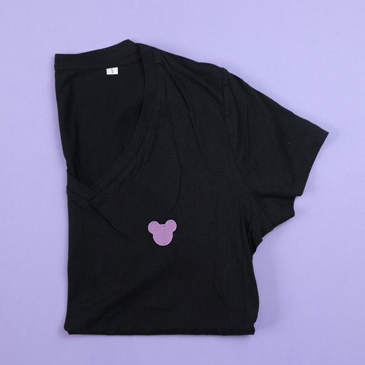 Sample - Mickey Women's V-Neck Black T-Shirt - Purple