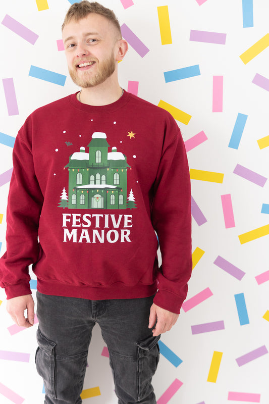 Festive Manor – Garnet Red Christmas Jumper