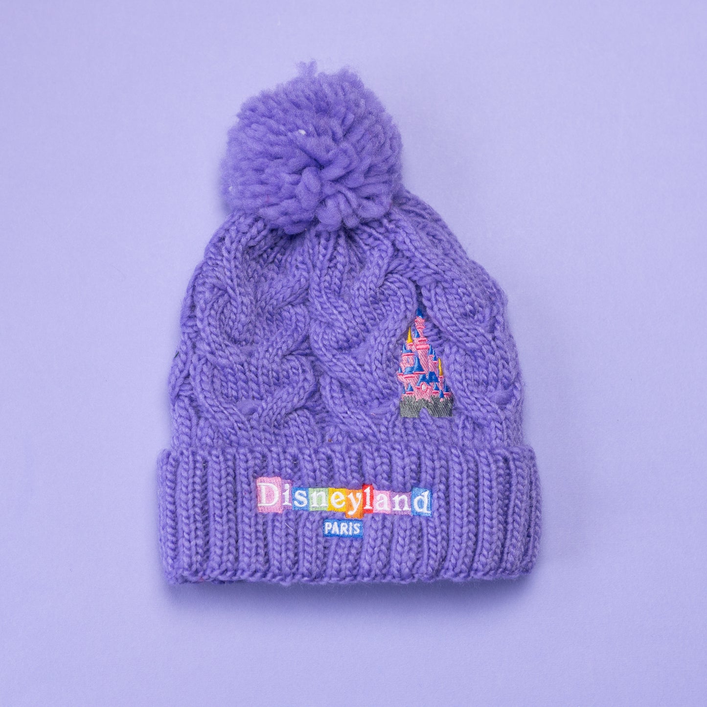 Disneyland Paris Purple Pom Pom Embroidered Beanie