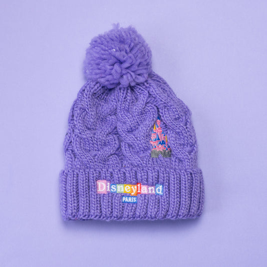 Disneyland Paris Purple Pom Pom Embroidered Beanie