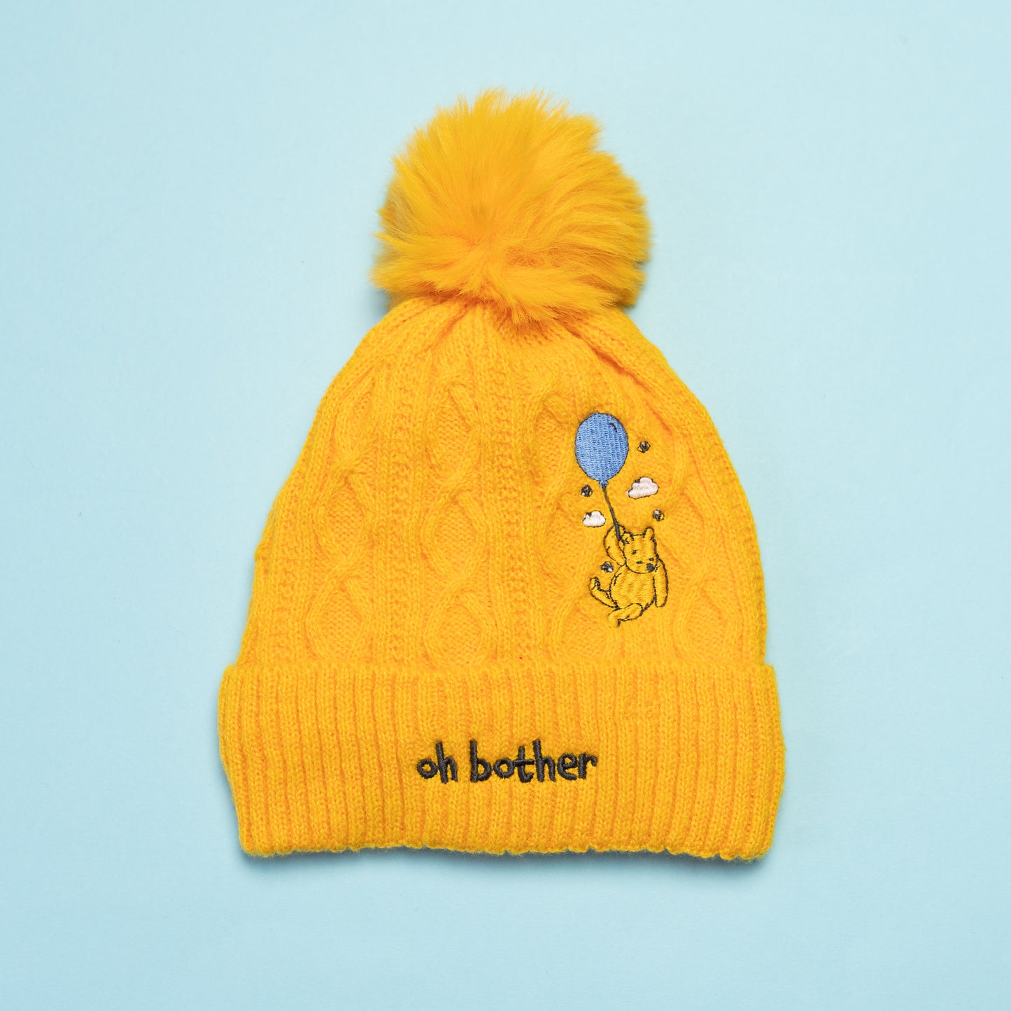 Winnie Balloon Yellow Pom Pom Embroidered Beanie