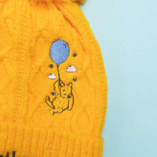 Winnie Balloon Yellow Pom Pom Embroidered Beanie