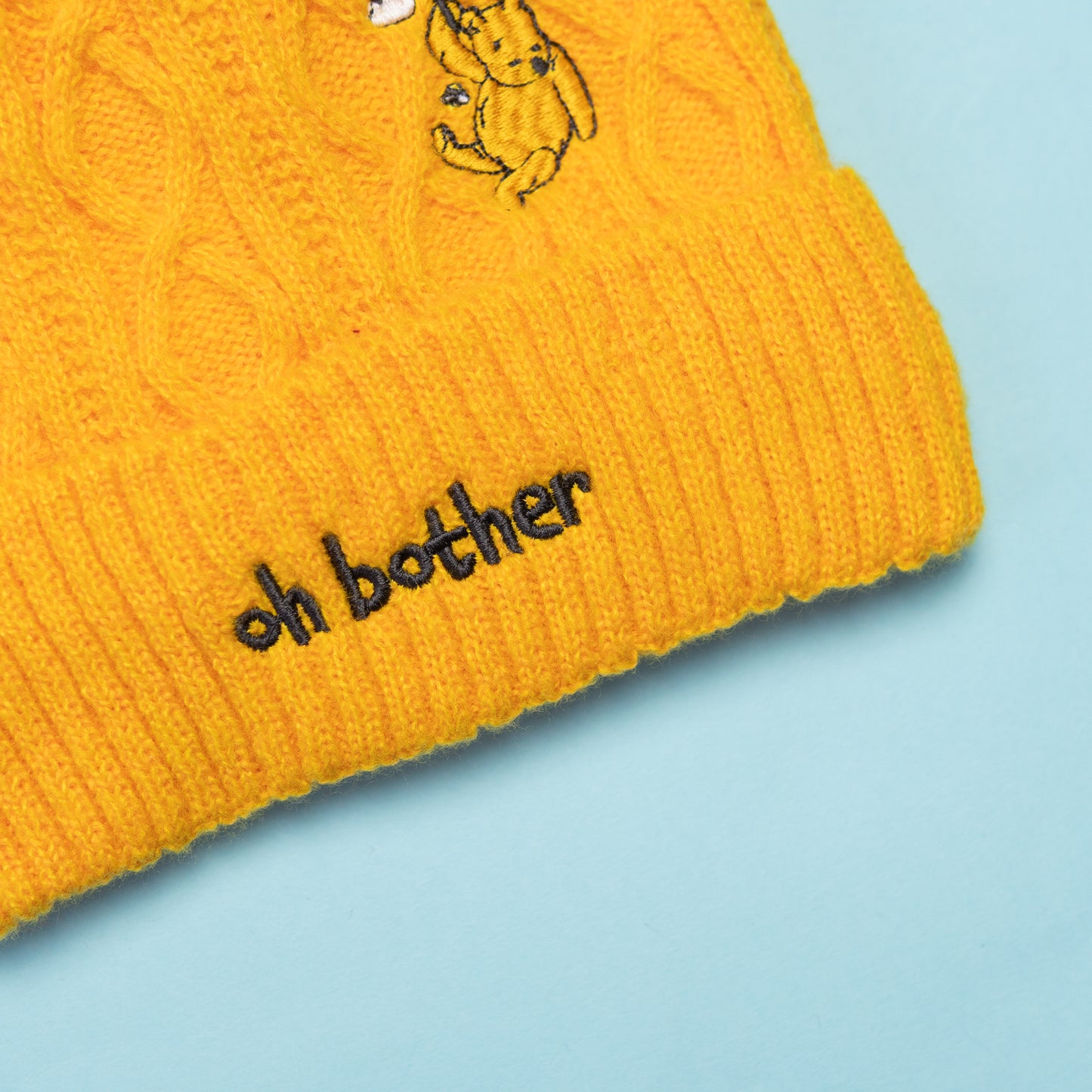Winnie Balloon Yellow Pom Pom Embroidered Beanie