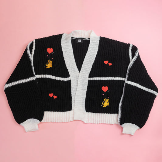 Winnie Valentines Embroidered Cardigan - Black/White