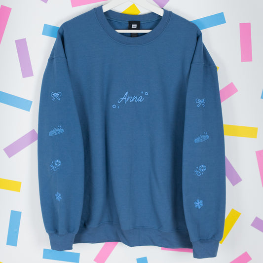 Anna Frozen Embroidered Indigo Blue Jumper
