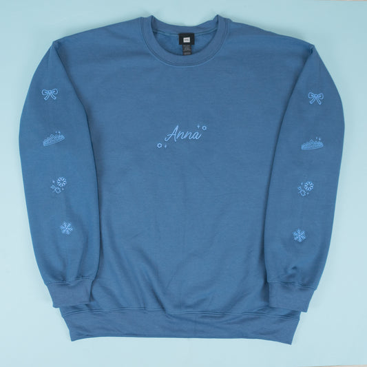 Anna Frozen Embroidered Indigo Blue Jumper