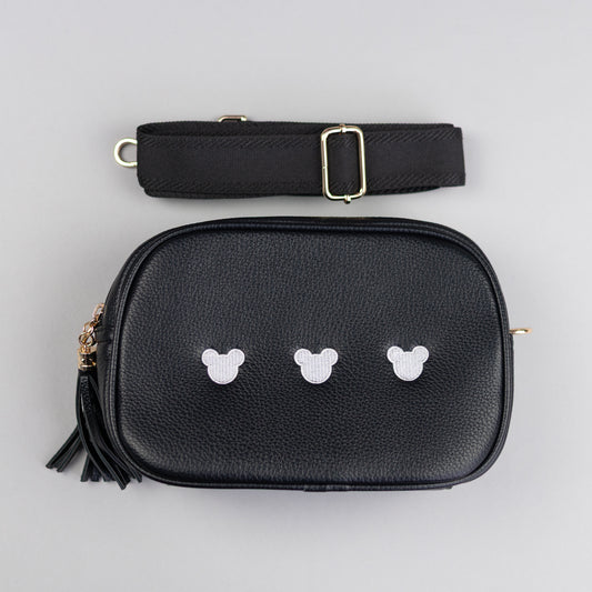 Sample - Minimal Mickey Embroidered Cross Body Bag - Black