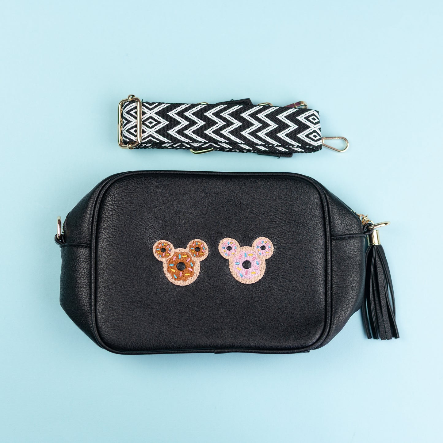 Sample - Mickey Donut Embroidered Cross Body Bag - Black