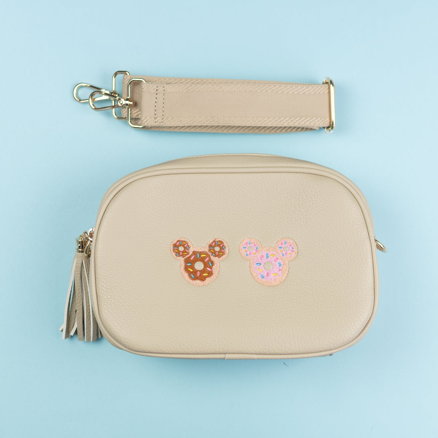 Sample - Mickey Donut Embroidered Cross Body Bag - Beige