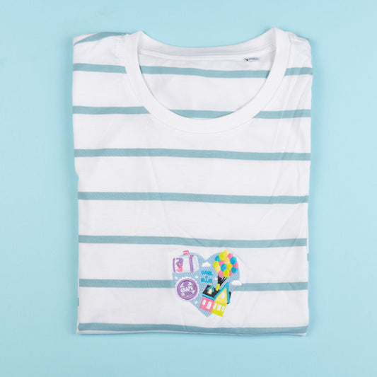 Sample - Up Heart Embroidered Stripe T-Shirt