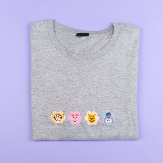Sample - Winnie Flowers Embroidered Grey Oversize Tee