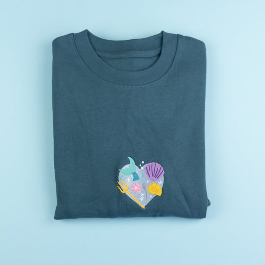 Sample - Ariel Heart Blue Embroidered Jumper