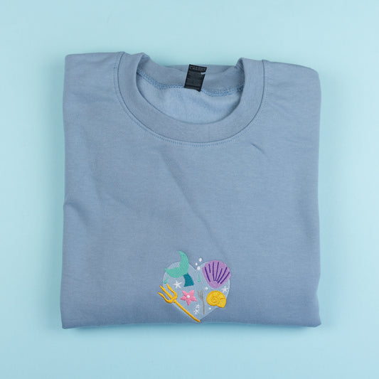 Sample - Ariel Heart Faded Blue Embroidered Jumper