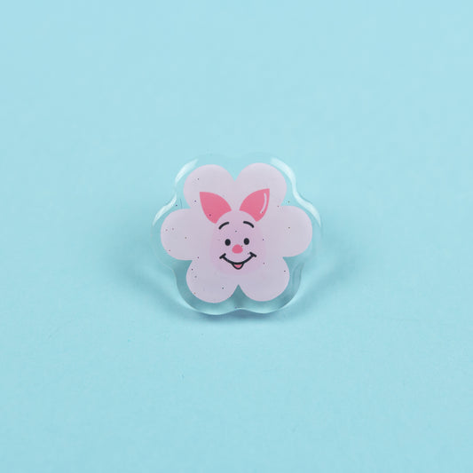 Piglet Flower Glittery Acrylic Pin