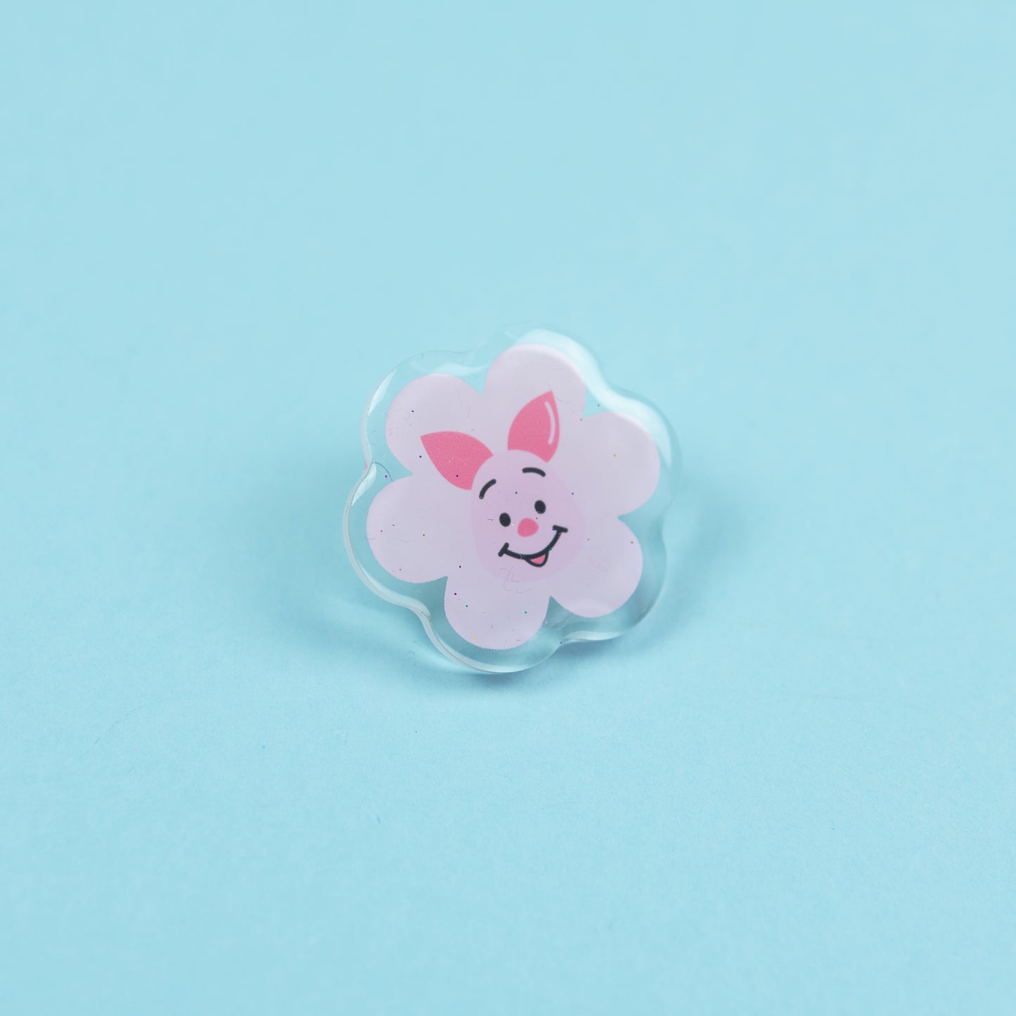 Piglet Flower Glittery Acrylic Pin