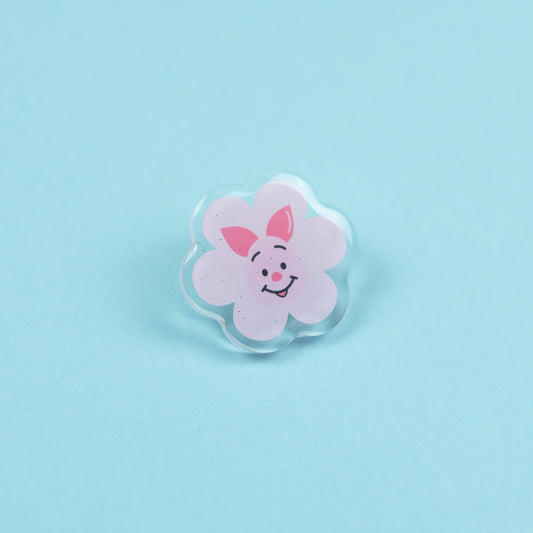 Piglet Flower Glittery Acrylic Pin