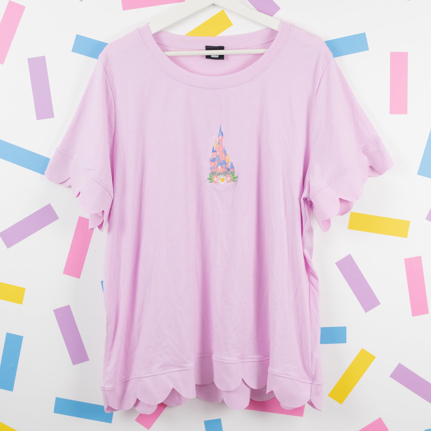 Disneyland Paris Floral Embroidered Pink Scallop Tee & Shorts Set