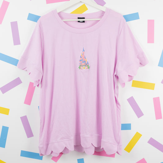 Disneyland Paris Floral Embroidered Pink Scallop Tee & Shorts Set