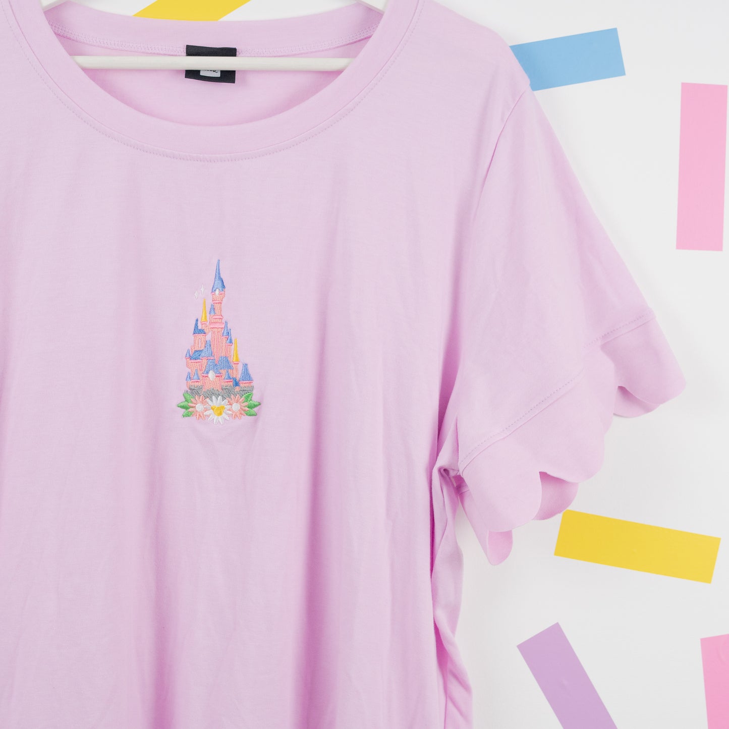 Disneyland Paris Floral Embroidered Pink Scallop Tee & Shorts Set