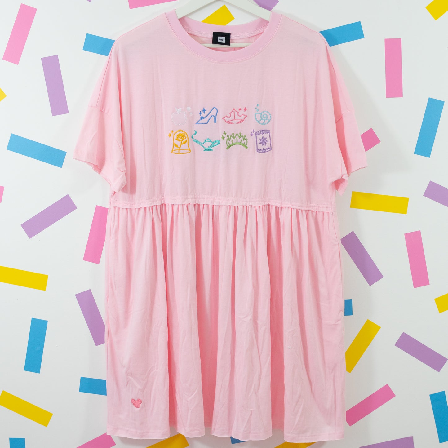 Princess Icons Embroidered Pink Smock Dress