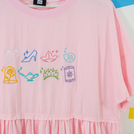 Princess Icons Embroidered Pink Smock Dress