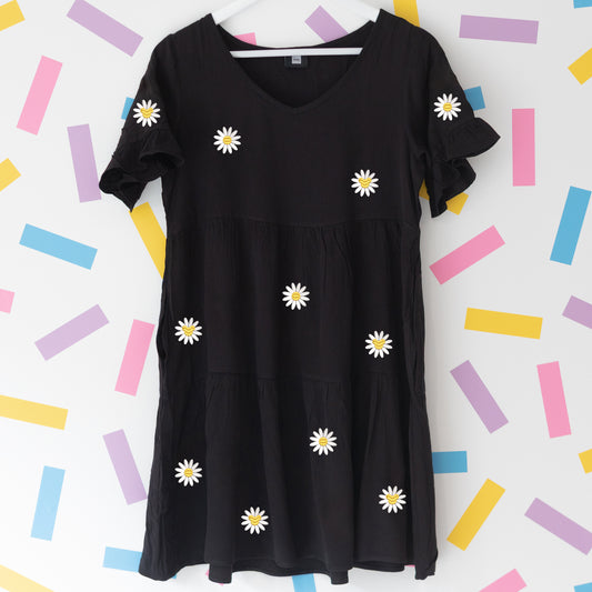 Mickey Daisy Black Pattern Embroidered Dress
