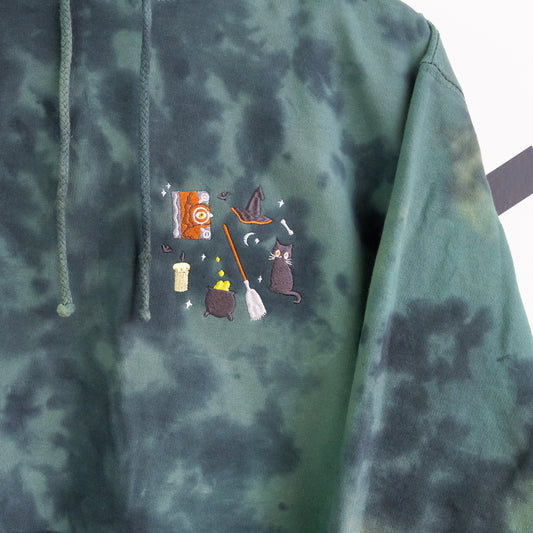 "Hocus Pocus" Embroidered Tie Dye Hoodie - Green