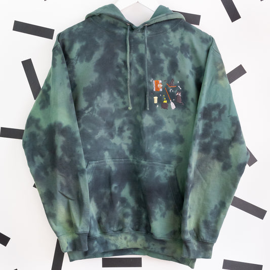 "Hocus Pocus" Embroidered Tie Dye Hoodie - Green