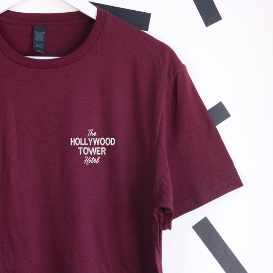 Hollywood Tower Hotel Embroidered Maroon T-Shirt