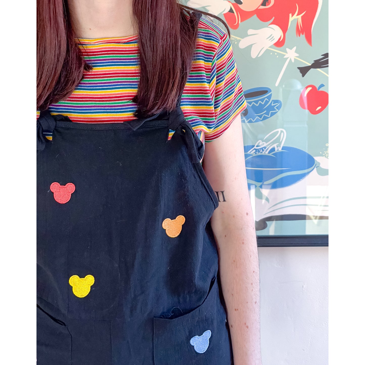 Mickey Rainbow All Over Embroidered Dungarees