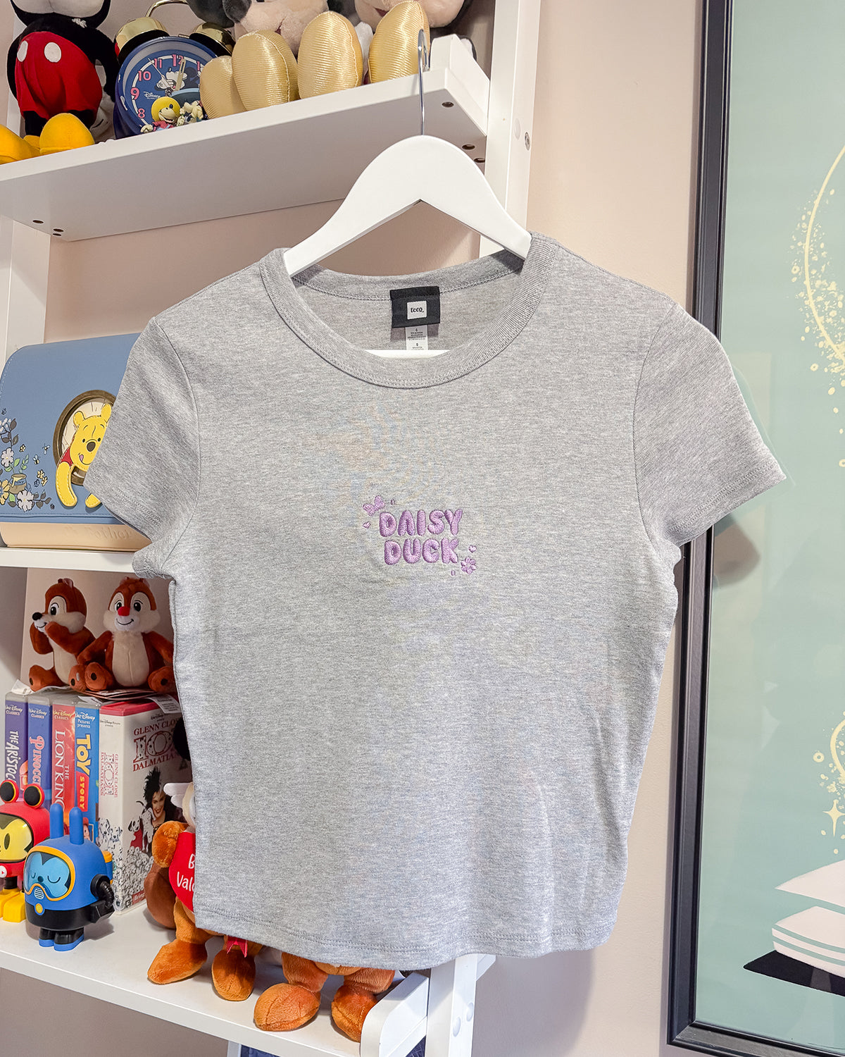 Daisy Duck Embroidered Women's Grey T-Shirt
