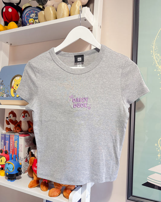 Daisy Duck Embroidered Women's Grey T-Shirt