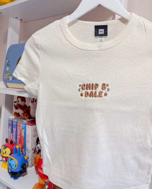 Chip & Dale Embroidered Women's Natural T-Shirt