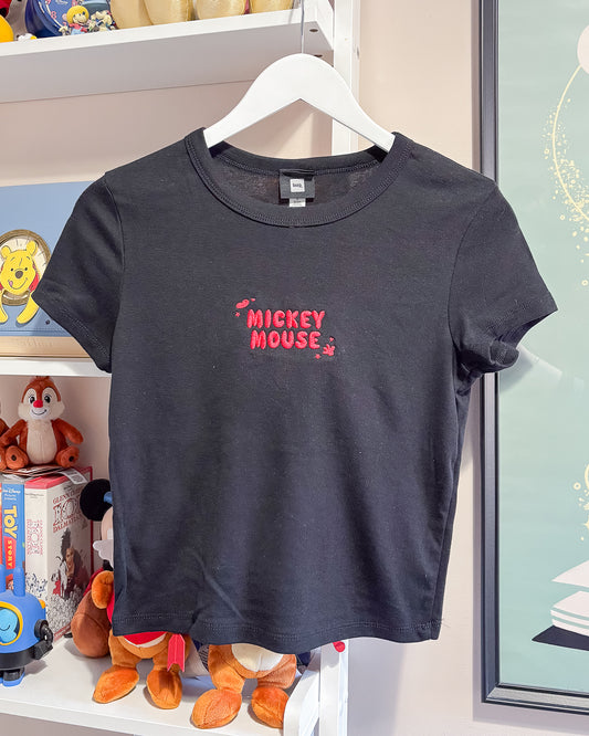 Mickey Mouse Embroidered Women's Black T-Shirt