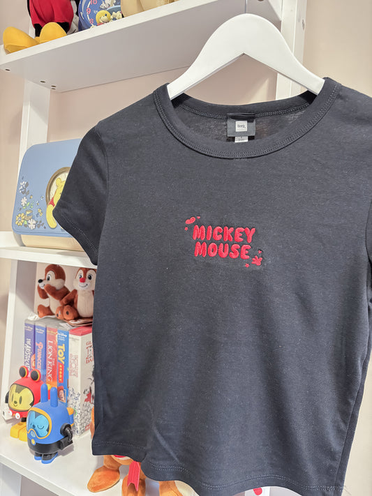 Mickey Mouse Embroidered Women's Black T-Shirt
