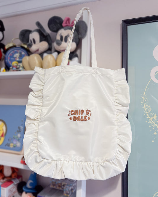 Chip & Dale Natural Embroidered Frilly Tote Bag