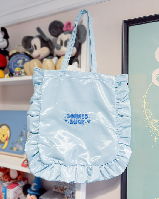 Donald Duck Blue Embroidered Frilly Tote Bag