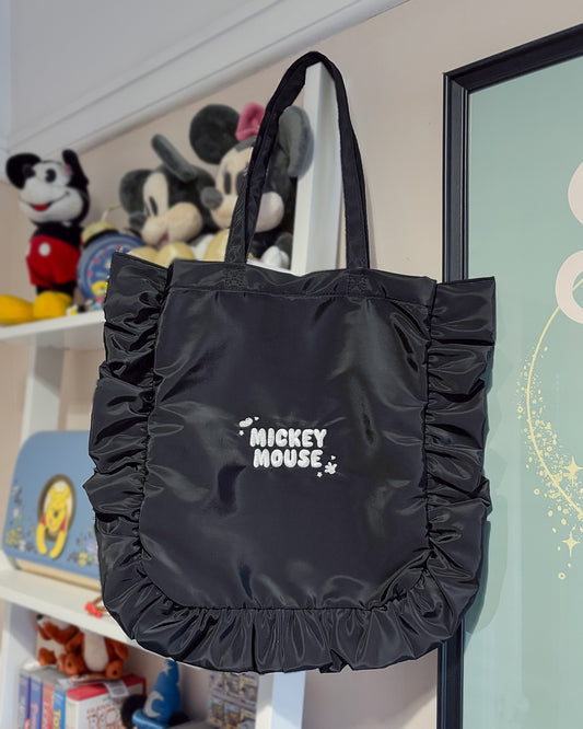 Mickey Mouse Black Embroidered Frilly Tote Bag