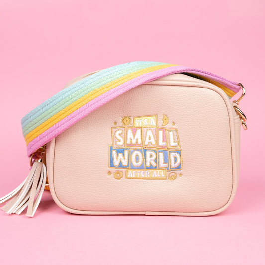 "It's A Small World" Embroidered Pink Cross Body Bag