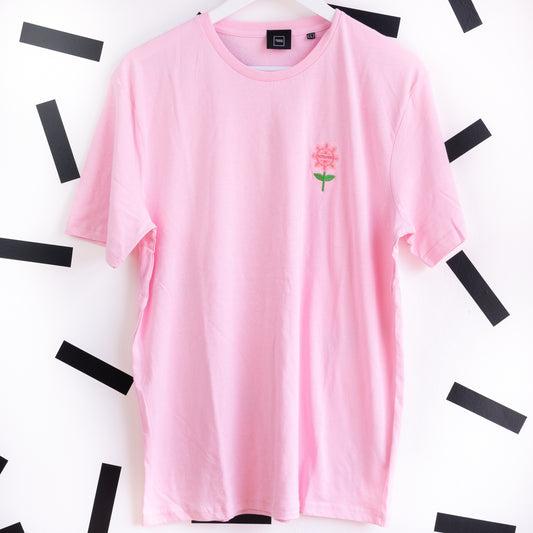 "It's A Small World" Flower Embroidered T-Shirt - Pink