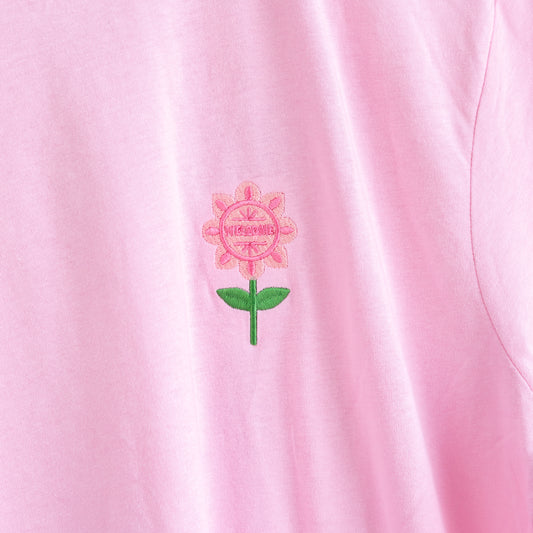 "It's A Small World" Flower Embroidered T-Shirt - Pink