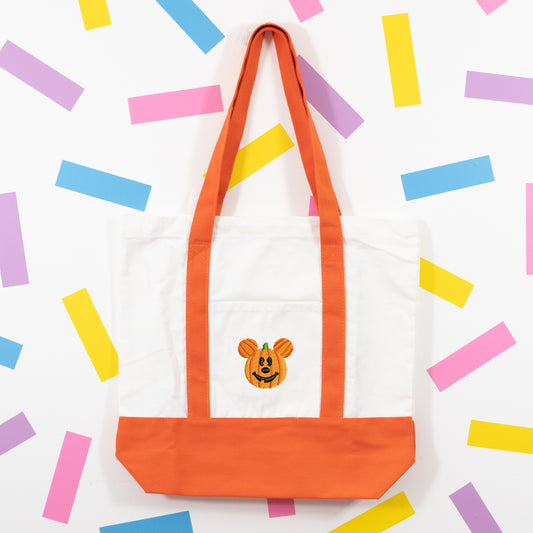 Mickey Pumpkin Embroidered Canvas Shoulder Bag